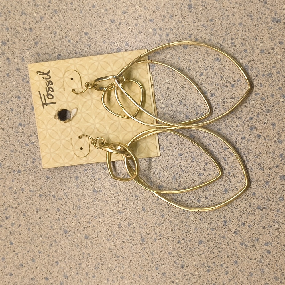Fossil Brand Gold Triple Hoop Earrings-Brand New With Tag